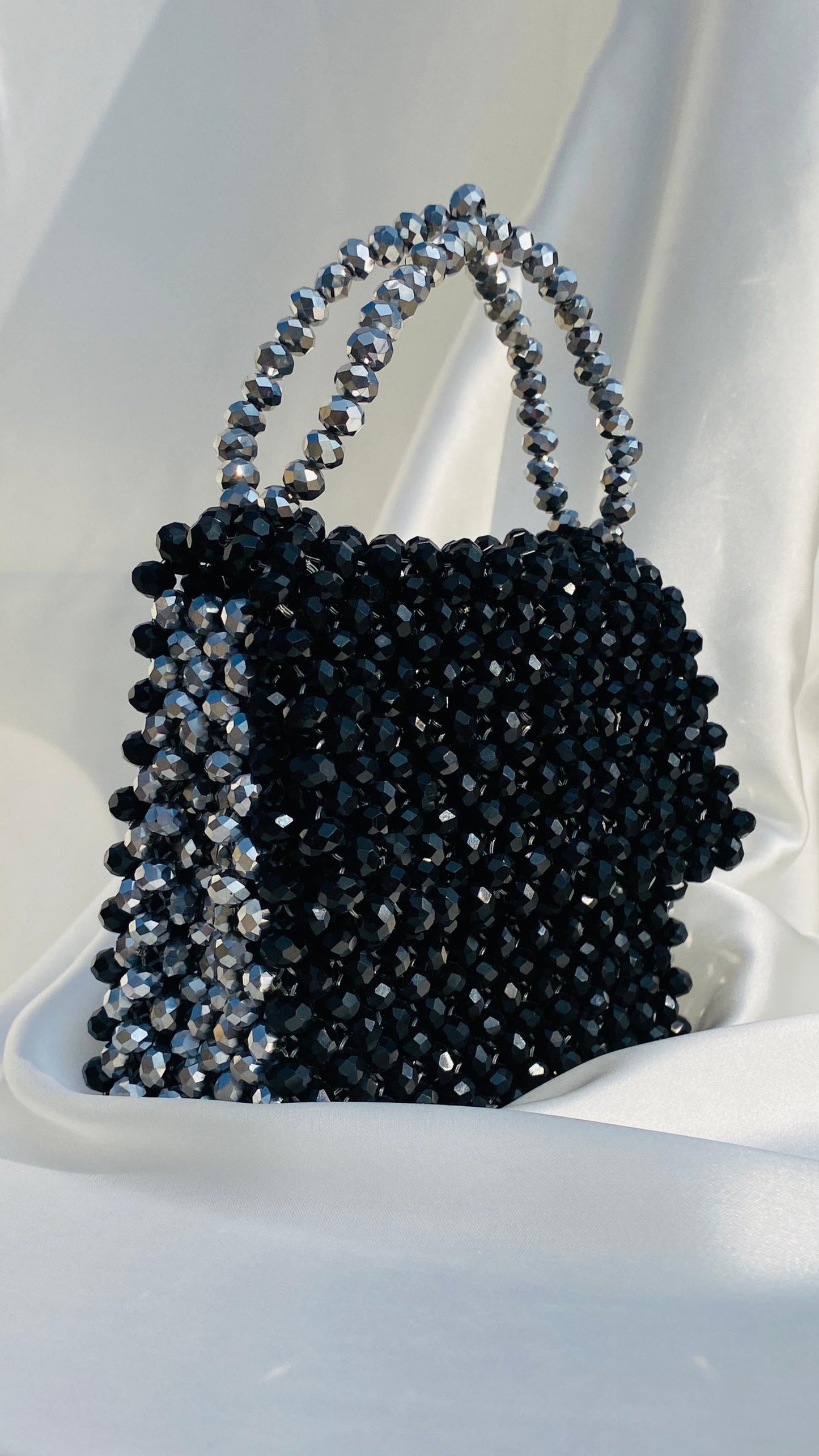 Elegant Black & Silver Crystal Beads Bag