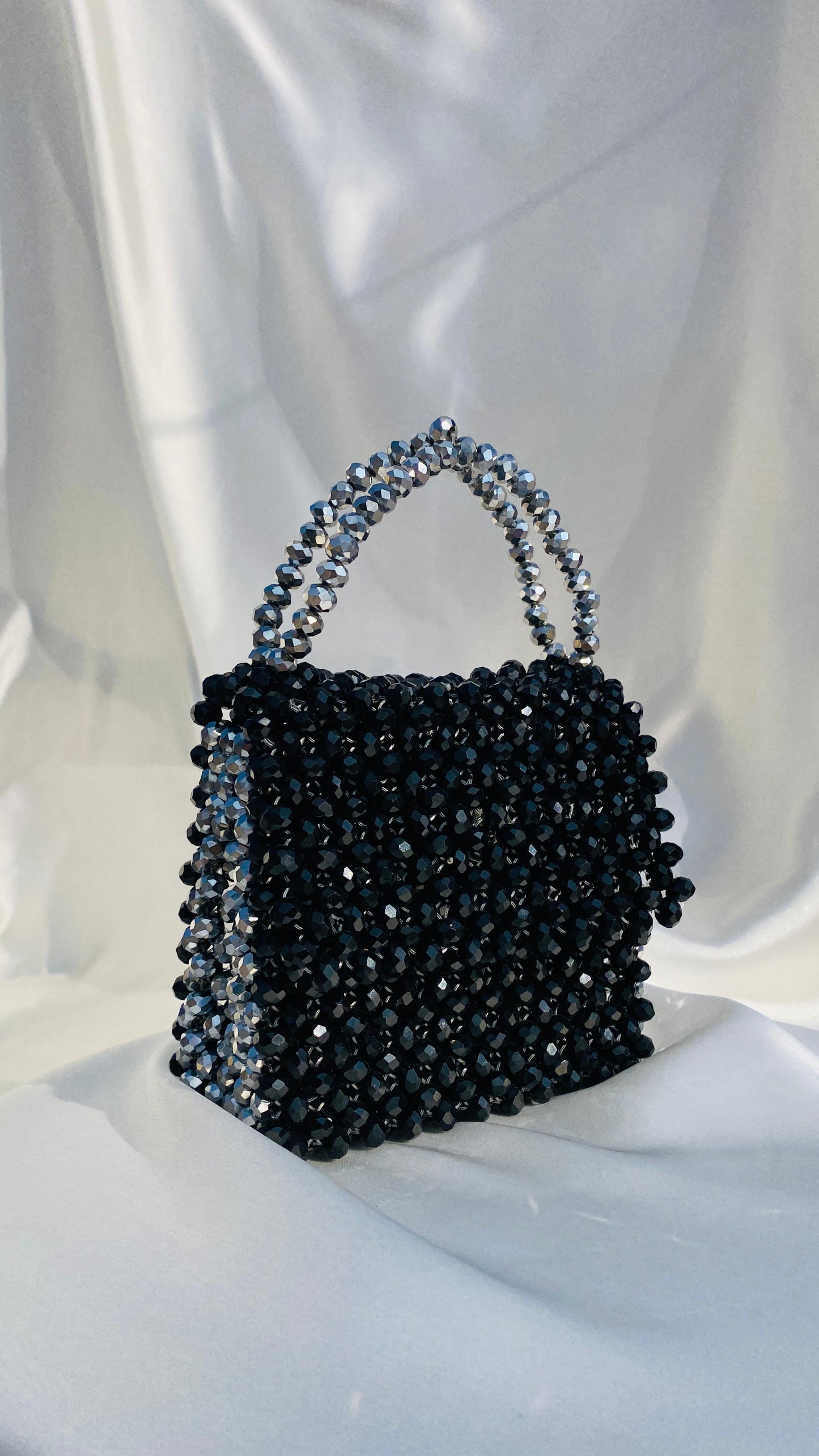 Elegant Black & Silver Crystal Beads Bag