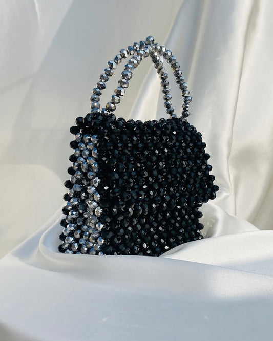 Elegant Black & Silver Crystal Beads Bag